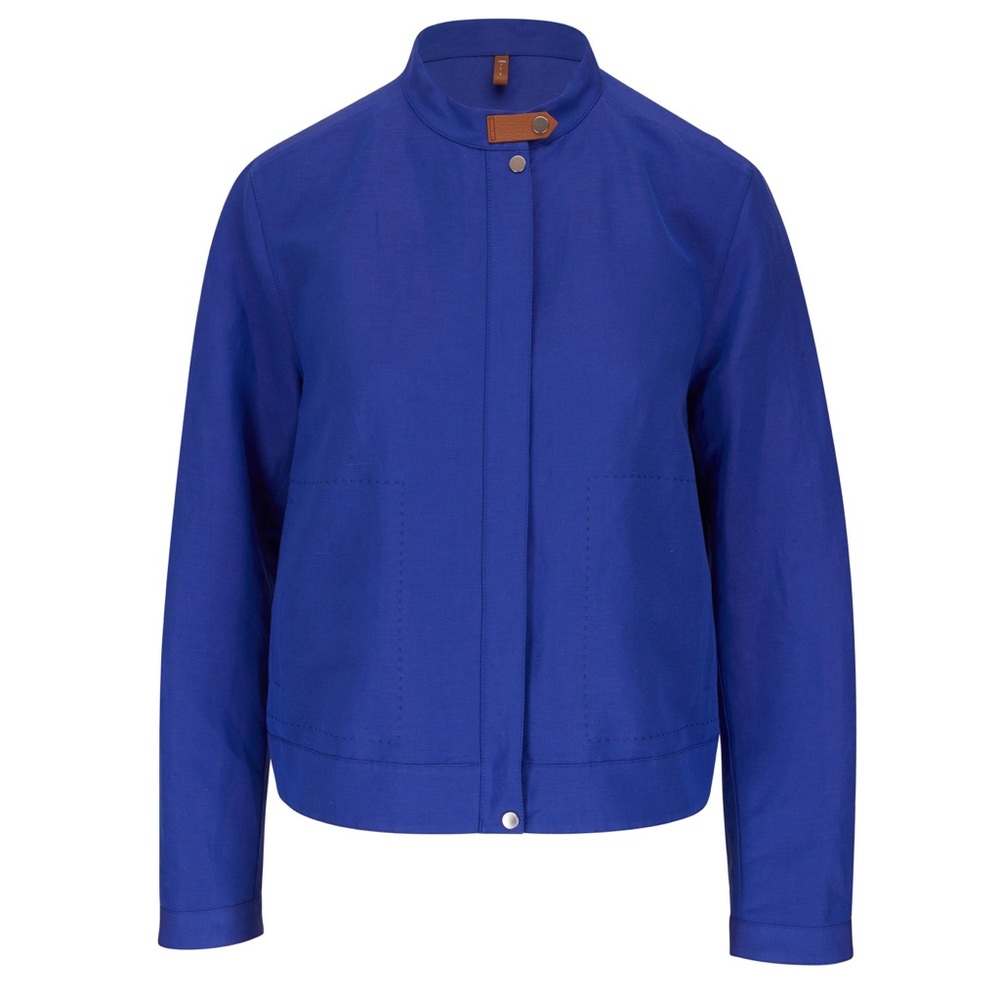 Lafayette 148 New York Beaumont Silk Linen Lapis Blue Jacket M